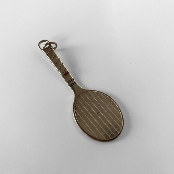 Vintage Sterling Silver Tennis Racket Pendant Charm - Picture 2 of 4